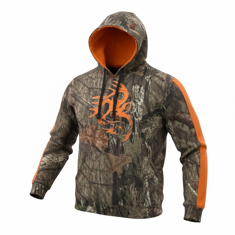 Legendary Whitetails Mossy Oak Camo Hoodie Mens XL Orange Trim Buck Logo hunting